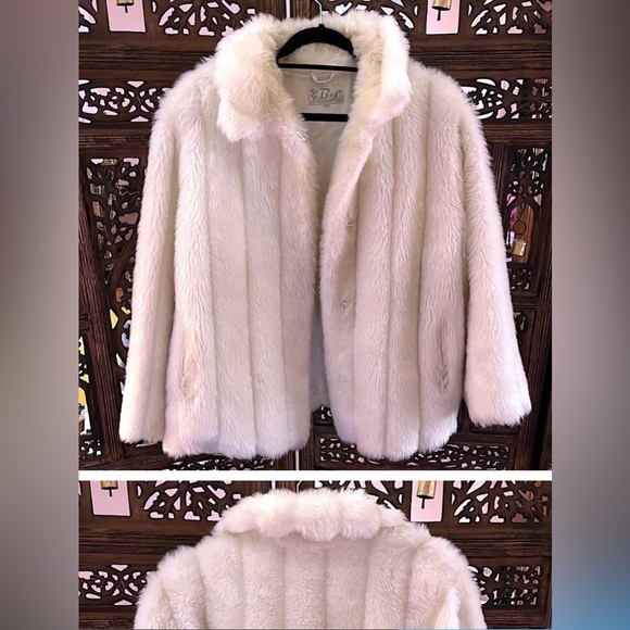 Size 24 B&L off white faux fur jacket - Picture 1 of 2